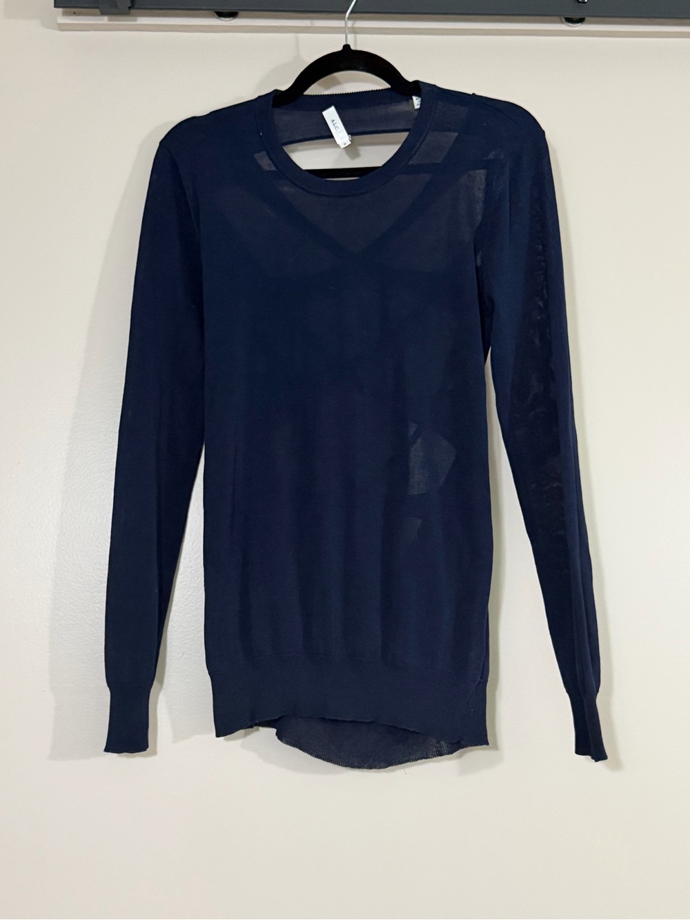 ALC Women's Navy Long-Sleeve cross-back sheer sweater, sz M